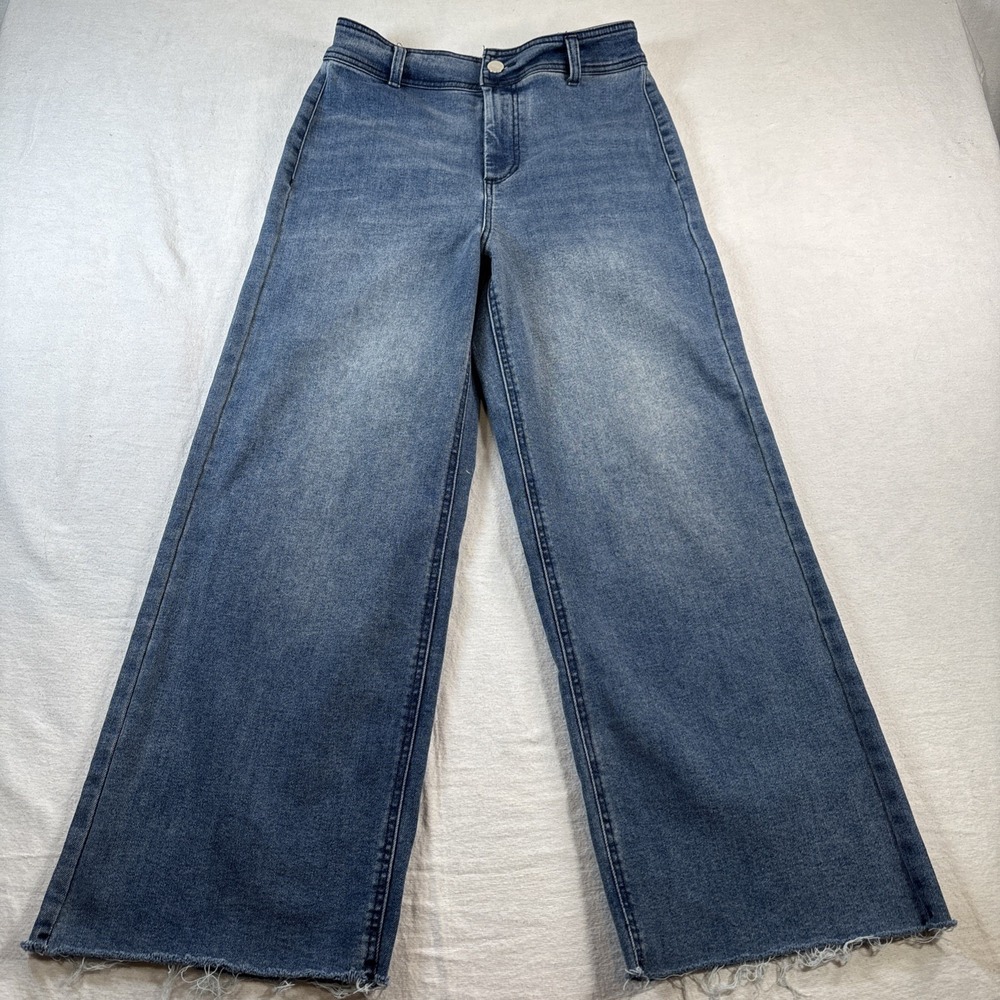 Odyn High Rise Wide Leg Jeans Medium Blue Wash  Raw Hem 4/26